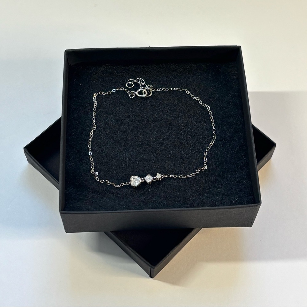 Sterling Silver CZ Heart Anklet